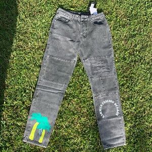 Slim Fit Palm Patchwork Jeans